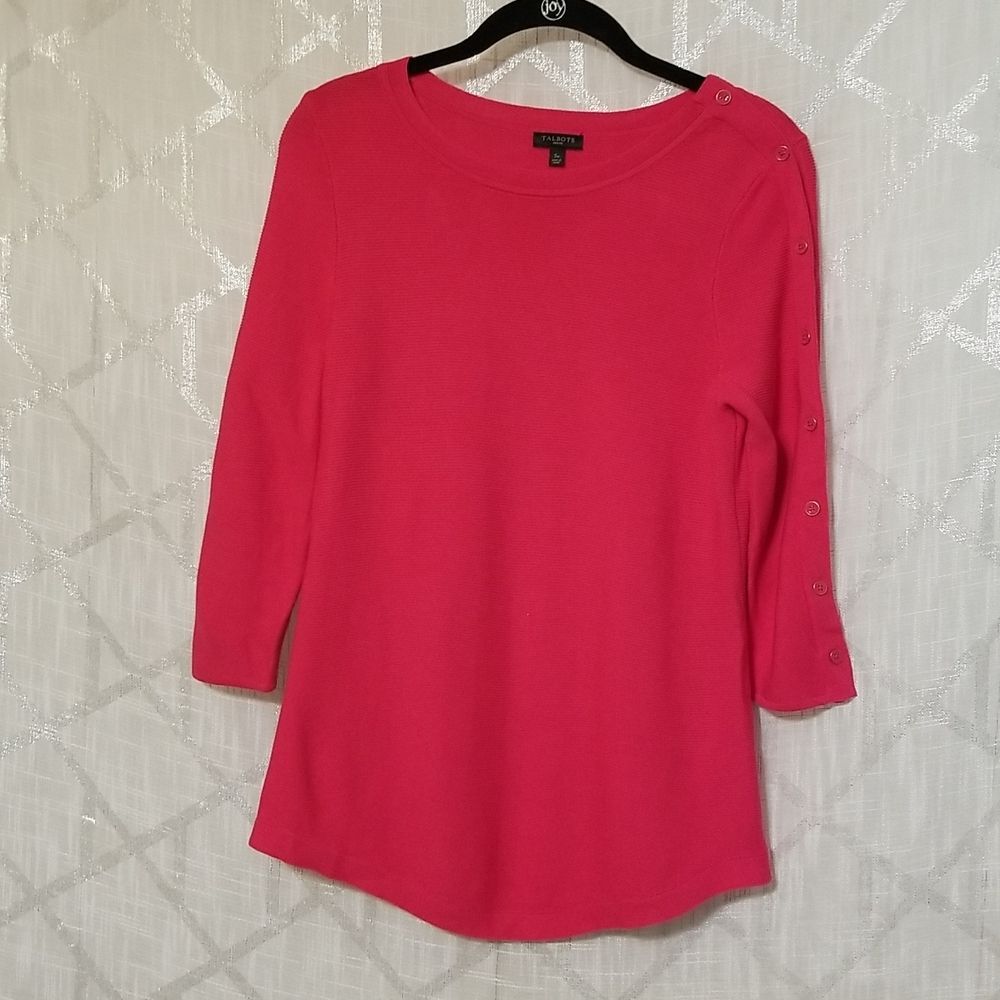 Talbots Top Women Small Waffle Pink Long Sleeve Top Petite